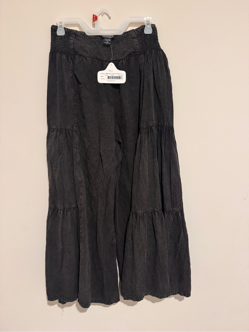 Angies Women's Black Wide-Leg Tiered Pants